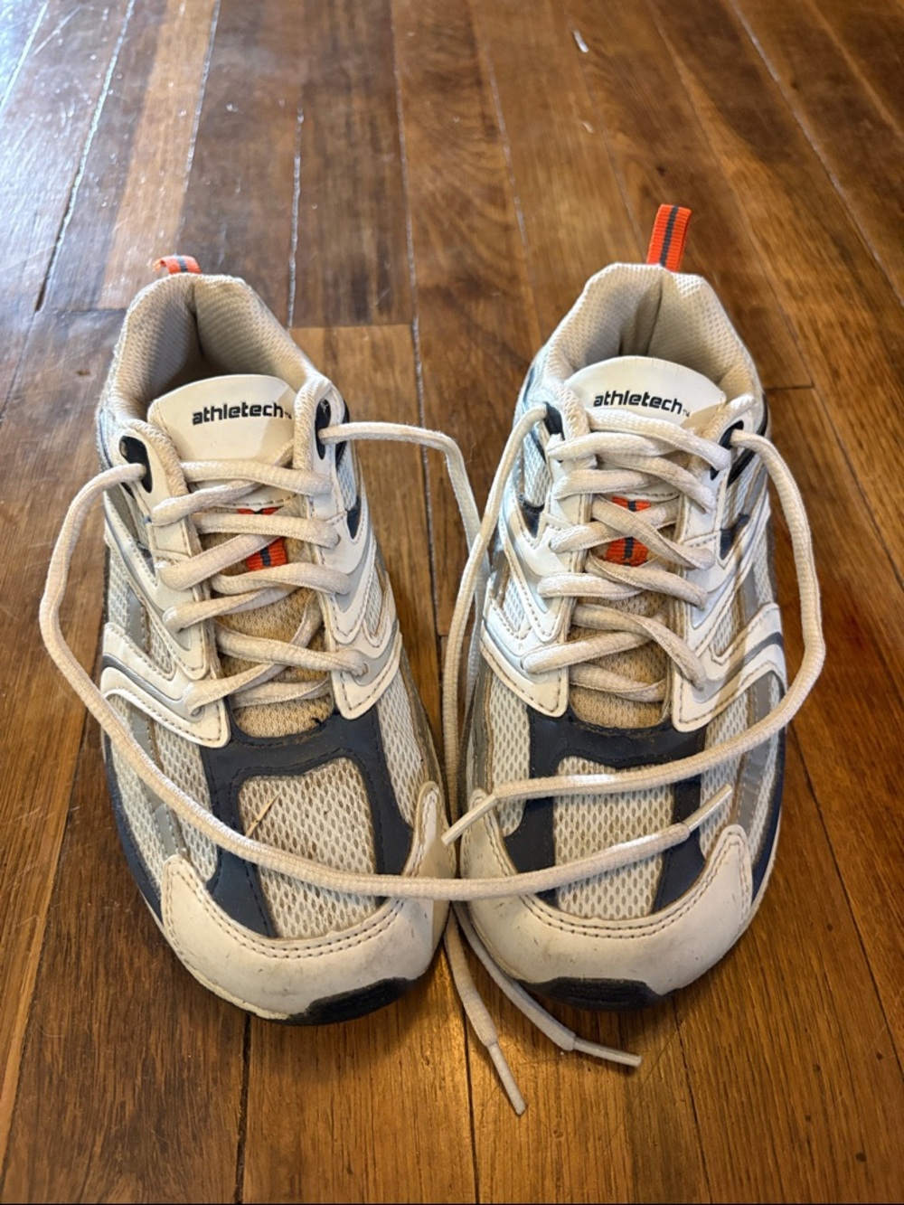 Athletech Kids White, Gray & Orange Mesh Athletic Sneakers